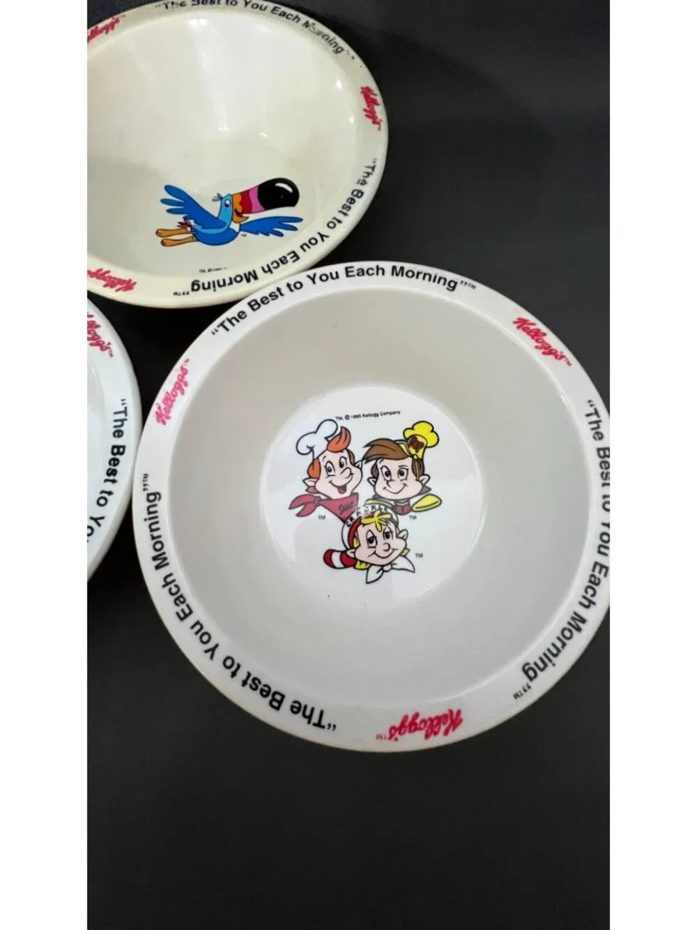 Set Of 3 Vintage Kelloggs Character Cereal Bowls Snap Crackle Pop Corny & Toucan